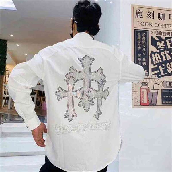 

chrome/heartscross sleeve fashion long brand new crosin sanskrit better drill casual shirt for men and women, Black;brown