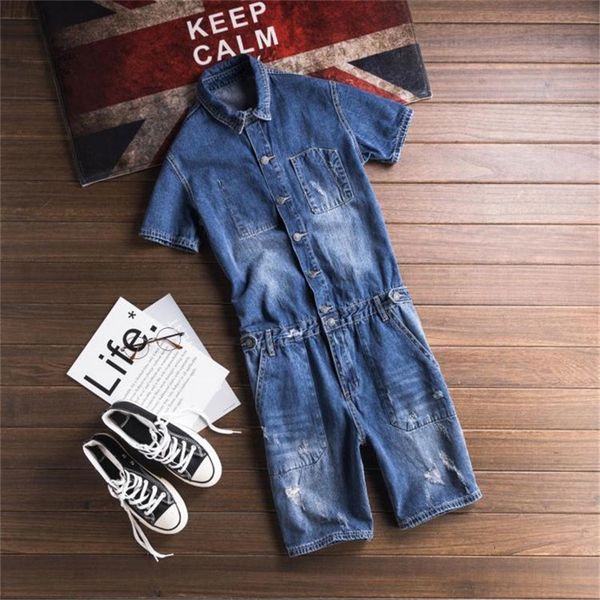 

pantsummer men's jumpsuit denim short sleeve letter print hip hop street wear casual jeans fashion overalls, Black