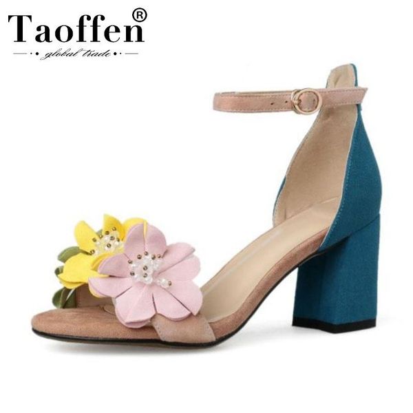 

taoffen women real leather sandals roman flowers buckle summer shoes vacation casual party size 34-40, Black