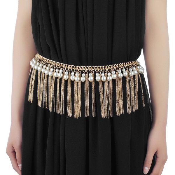 

girls beads belt women dance jewellery belly clothes dress waistband tassels metal waist belts gifts, Black;brown