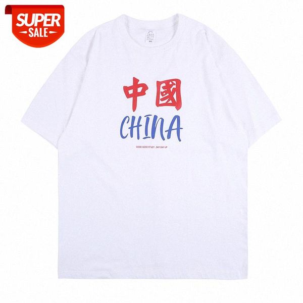 

xia guochao high street print short-sleeved t-shirt hipster couple loose chinese characters #aa5t, White;black