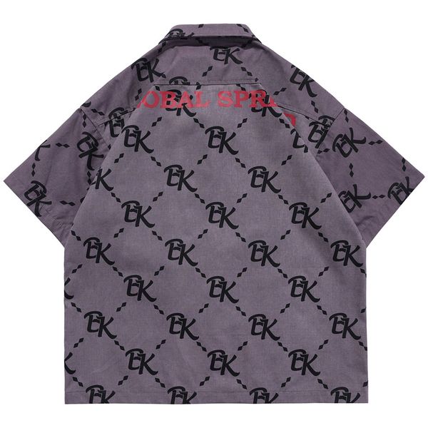

men's casual shirts aolamegs hip hop men's colored shirt patched letter cargo shirts summer baggy short sleeve high street harajuk, White;black