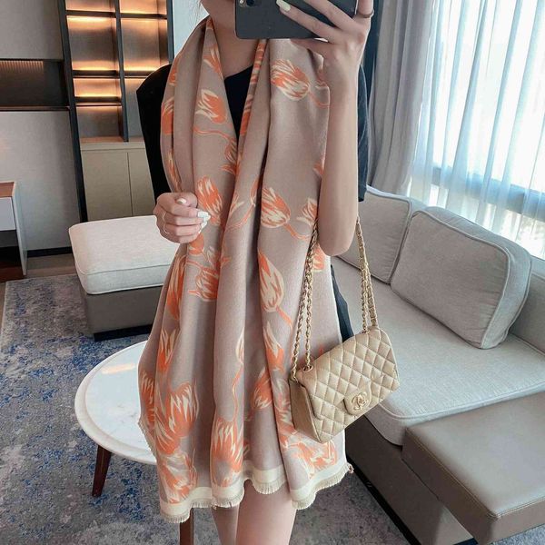 

design 2021 autumn new imitation cashmere scarf women japan and south korea versatile popular lengthened thickened shawl tassel for, Blue;gray