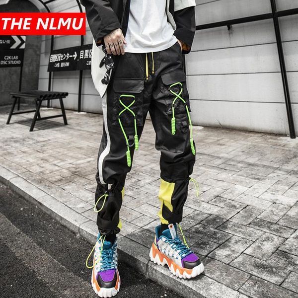 

black joggers pants men ribbon elastic waist design harem pant streetwear hip hop casual male dancing trousers wg503 men's
