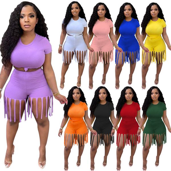 

women's tracksuits bulk items wholesale lots plus size sport tassel shorts 2 piece set tracksuit summer women clothes fashion solid out, Gray