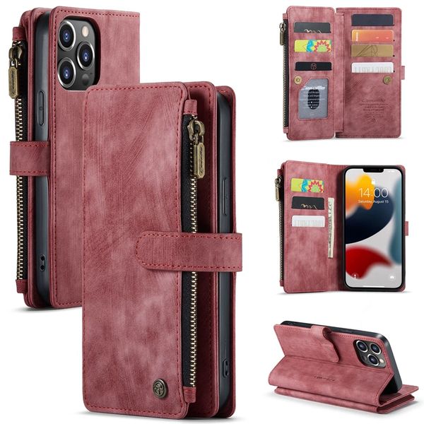 S24 Fashion CaseMe Capas carteira de couro com zíper para Samsung S23 Plus S22 A13 A33 A53 A32 5G A14 A34 A54 A12 S21 Ultra FE S20 Note 20 Suporte multifuncional Flip Cover Bolsa