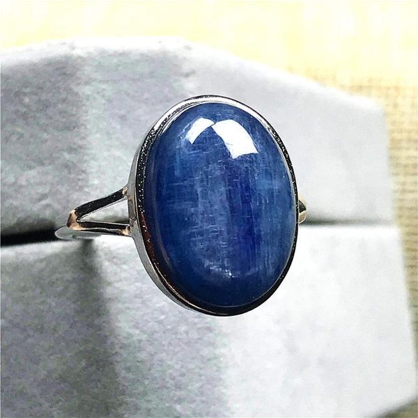 

cluster rings natural blue kyanite stone ring jewelry for woman man love gift 16x12mm oval beads cat eye crystal silver adjustable, Golden;silver
