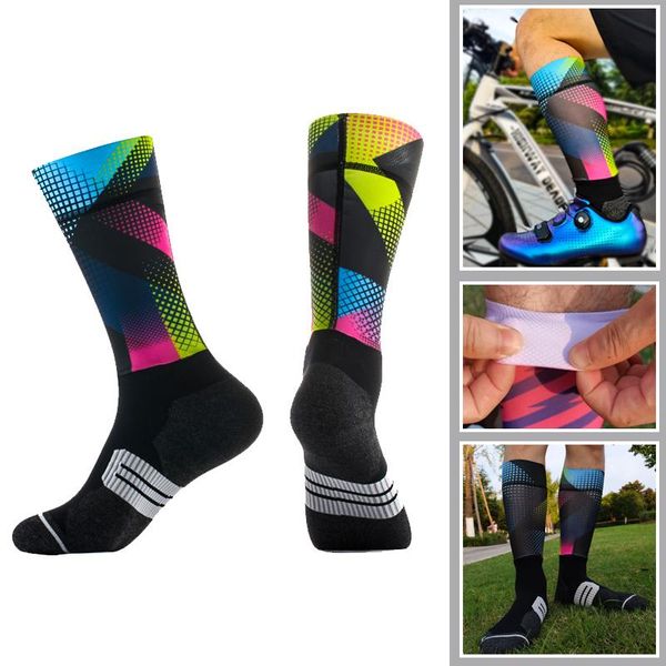 

sports socks professional cycling non-slip breathable bike compression sock bicycle fleet racing men and women, Black
