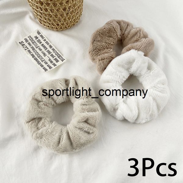 

2022 3pcs/set winter soft hair scrunchies plush elastic hair band women girls ponytail holder casual rubber band hair accessories, Slivery;white