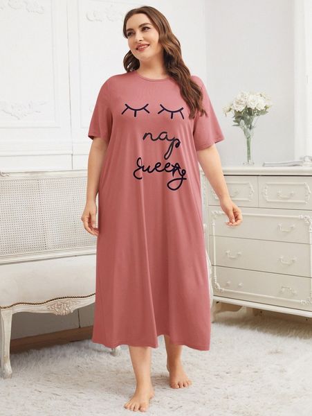 

plus letter graphic nightdress c9ru#, Black;white