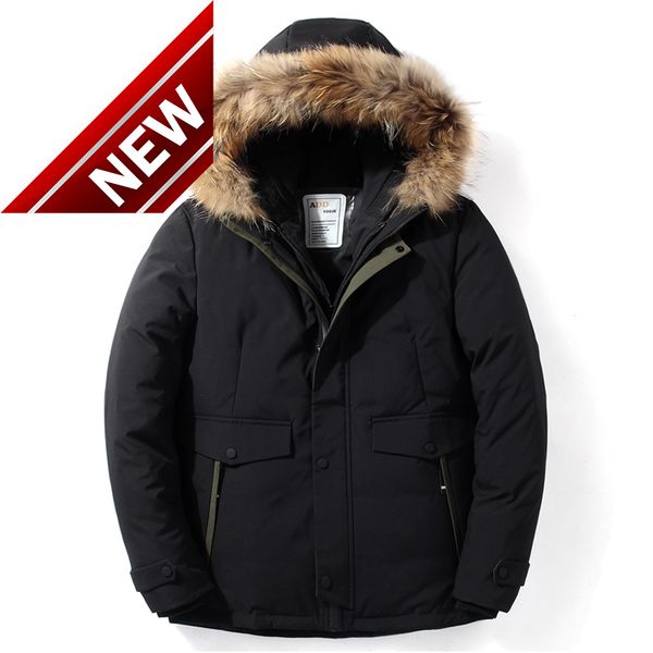 

2021 winter new men fur collar hooded down jacket fashion casual thick warm white duck coat brand clothes black green