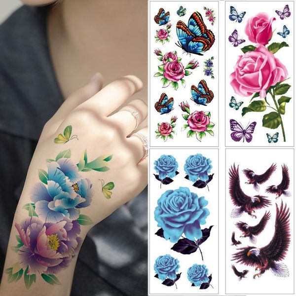 

piece waterproof tattoo stickers rose flower butterfly color temporary tattoos dragon tiger small body for men women1