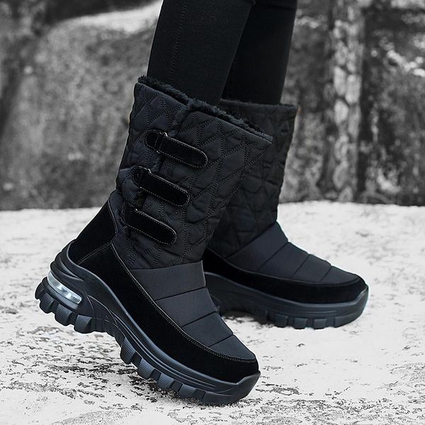 

boots 2021 women non-slip waterproof winter snow platform shoes with thick fur botas mujer thigh high, Black