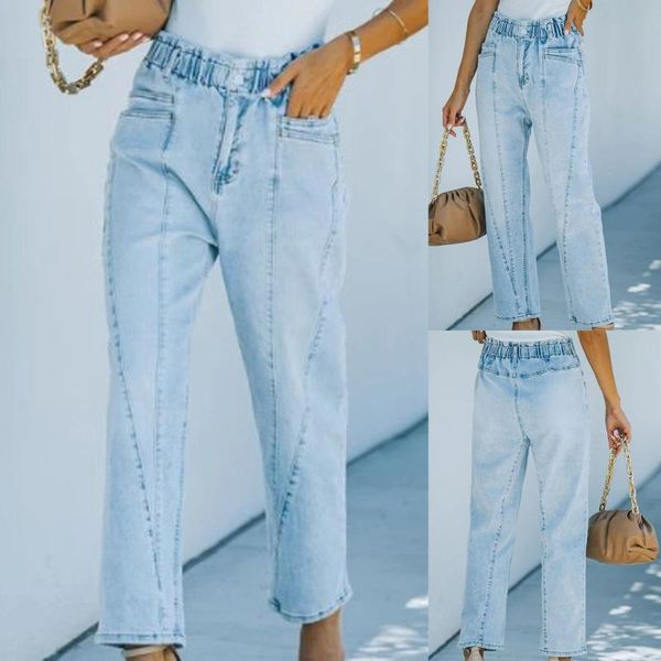 

women's jeans washed boyfriend harajuku fashion women solid color straight high waist wide leg pants trouser mujer, Blue