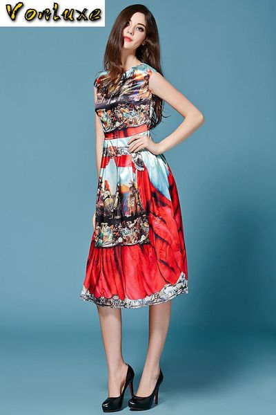

casual dresses 2021 summer fashion luxury european designer runway women vintage retro art printed vacation midi dress, Black;gray