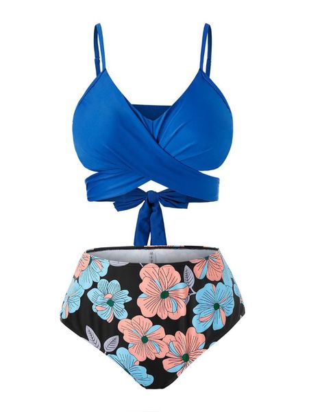 

one-piece suits plus size crisscross floral print tankini swimsuit