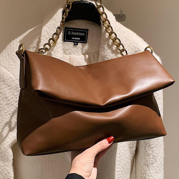 

evening bags leftside folds high capacity pu leather shoulder designer for women 2021 winter simple fashion lady envelope handbags