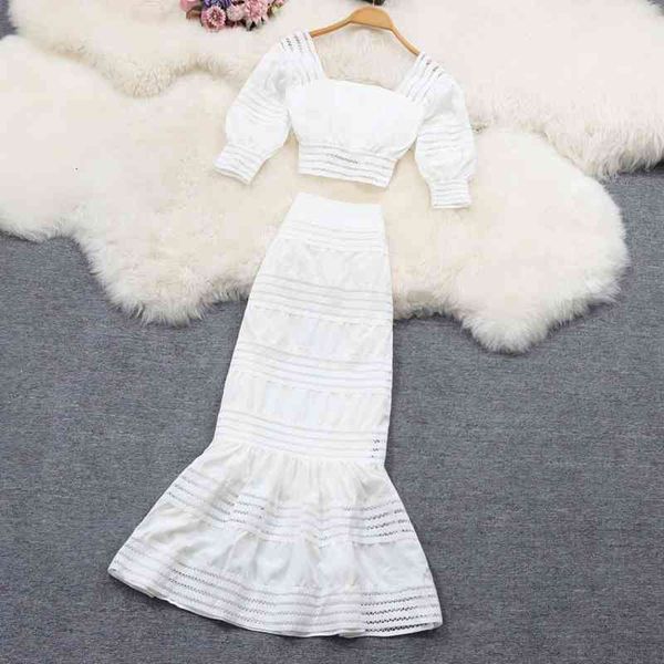 

two piece dress 2021 summer fashion set women outfit sleeve short shirt crop + bodycon long skirts sets 2pcs suits c06t, White