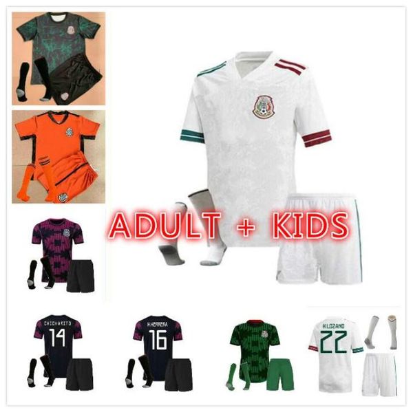 

kids 21 22 mexico goalkeeper soccer jersey shorts socks uniform 2021 2022 camisetas de fÃºtbol mexique chicharito lozano carlos vela training, Black;yellow