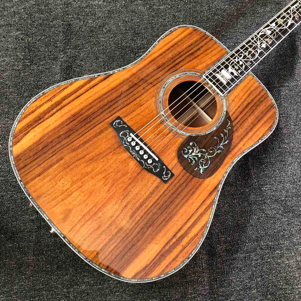 

custom solid koa wood acoustic guitar abalone vase inlays binding d45k d body