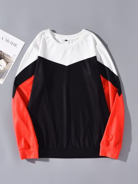 

men round neck color block pullover a1gw#, Black