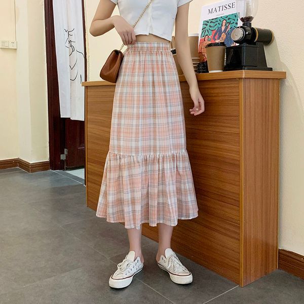 

skirts 2021 spring summer oversize korean style mermaid skirt pink harajuku chess long waist high women's skirts, Black