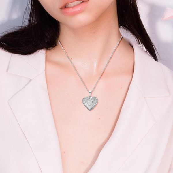

pendant necklaces unique carved design heart-shaped po frame necklace charm openable locket women men memorial jewelry, Silver