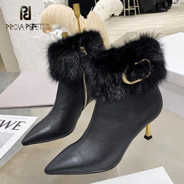 

boots designer brand pointed toe metal decor real high heel woman ankle leather side zipper thin heels, Black