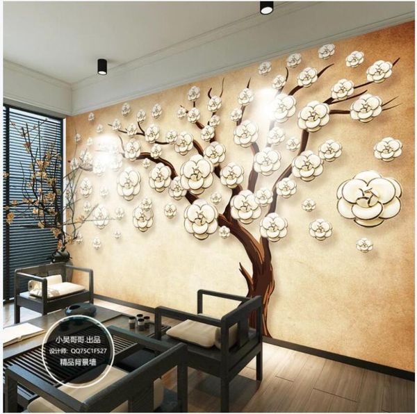 

wallpapers 3d wallpaper custom po relief flowers fortune tree living room background home decor wall murals for walls 3 d
