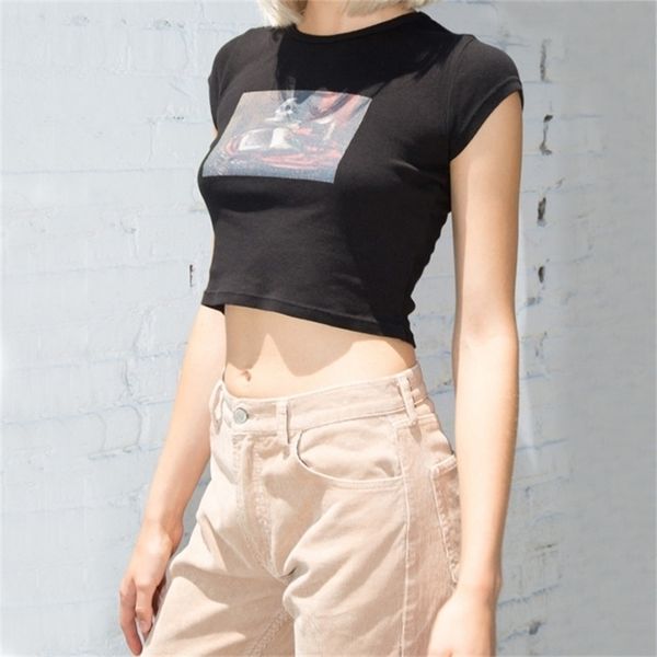 

women skull print crop tee in black short sleeve crop t-shirt fitted 210324, White