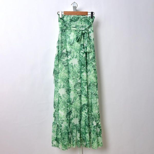 

women skirt rose print irregular midi skirts, Black