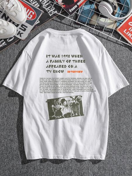 

men slogan and cartoon graphic tee 82lk#, White;black