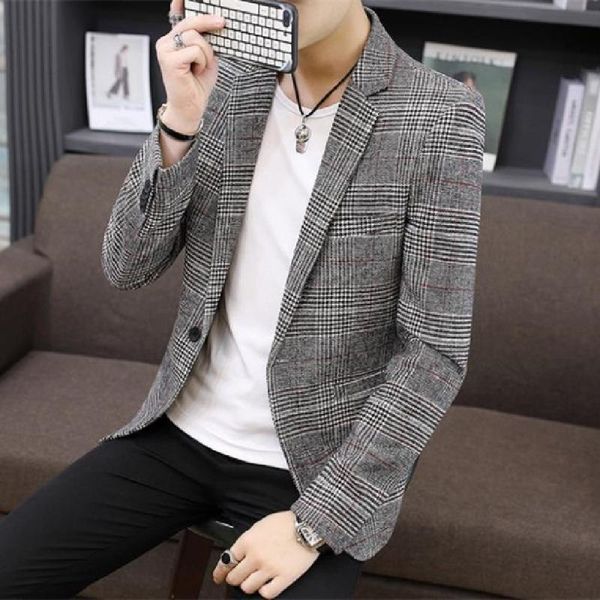 

men's suits & blazers leisure suit men slim classic plaid jacket simple atmosphere handsome youth fashion western-style clothes, White;black