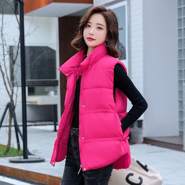

women's vests 2021 autumn winter fashion black short vest jacket zipper sleeveless coat stand collar waistcoat female casual outwear, Black;white