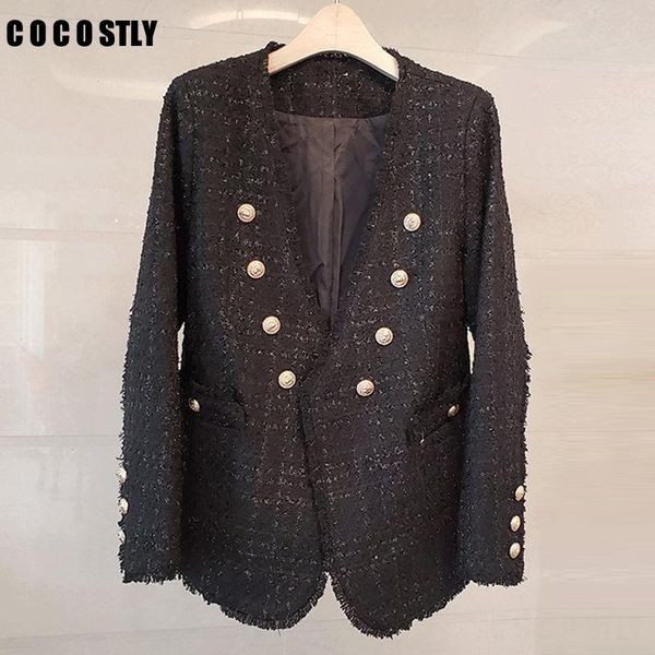 

autumn winter v-neck tweed blazer women coat small fragrance tassel jacket long-sleeved fashion suit women's suits & blazers, White;black