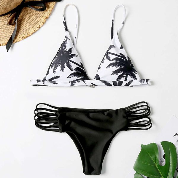 

fashion printed women's split swimsuit, White;black