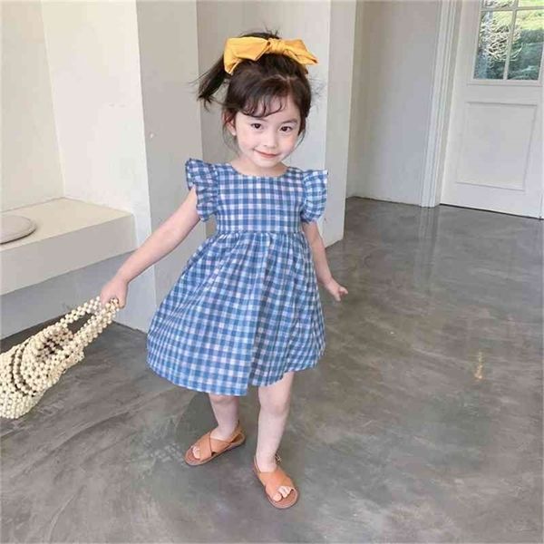 

summer arrival girls fashion plaid dress kids cotton es 210528, Red;yellow