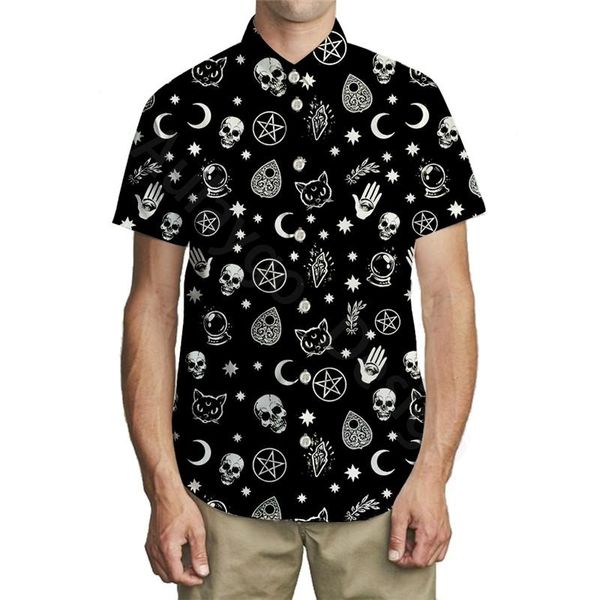 

camisa manga corta hombre calavera summer men cuban guayabera shirt skull print plus size hawaiian fabric vetement homme men's casual s, White;black