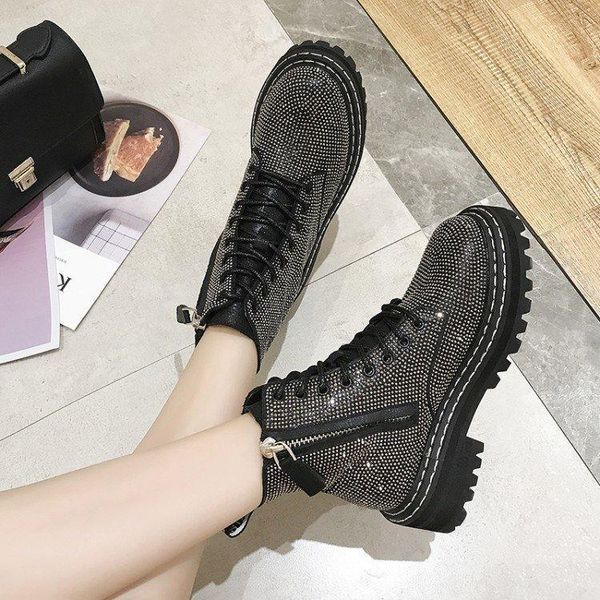 

boots front chalaza inside head heel short square crossing bandage, Black