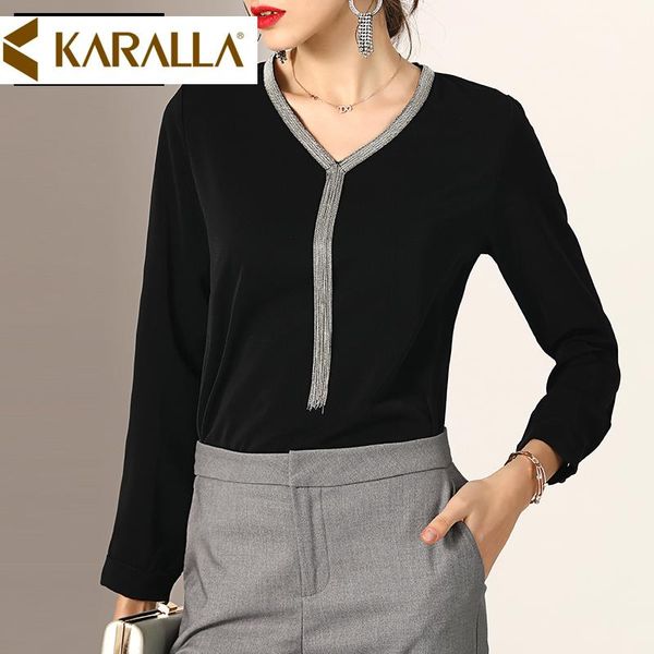 

women's blouses & shirts women grade beaded shirt elegant ol tassel loose long sleeves v-neck chiffon blouse c458, White