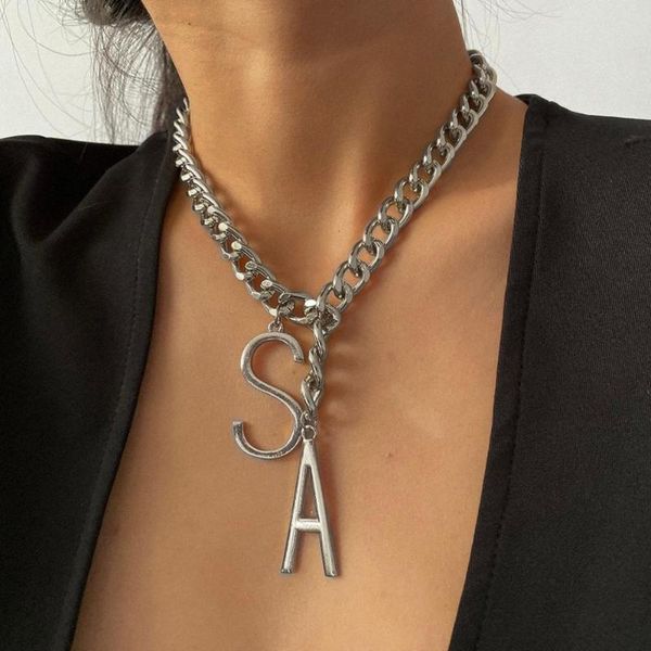 

pendant necklaces cuban chain big letter s a necklace punk chunky thick charm jewelry for women accessories, Silver