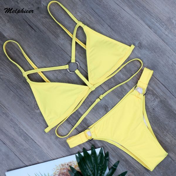 

girls bikini yellow bla white brazilian push up bikini circle biquini swimwear women bandage swimsuit beach wear bathing suitb