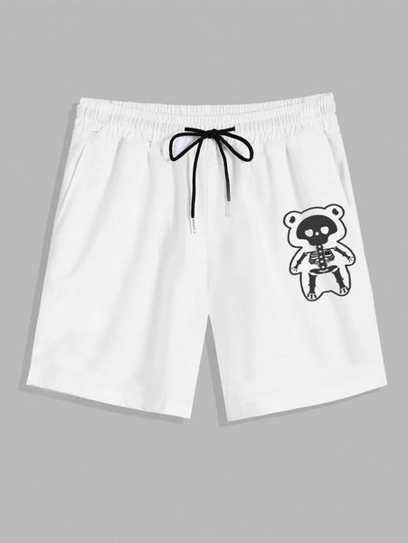 

romwe guys cartoon skeleton graphic drawstring shorts 74ci#, Black