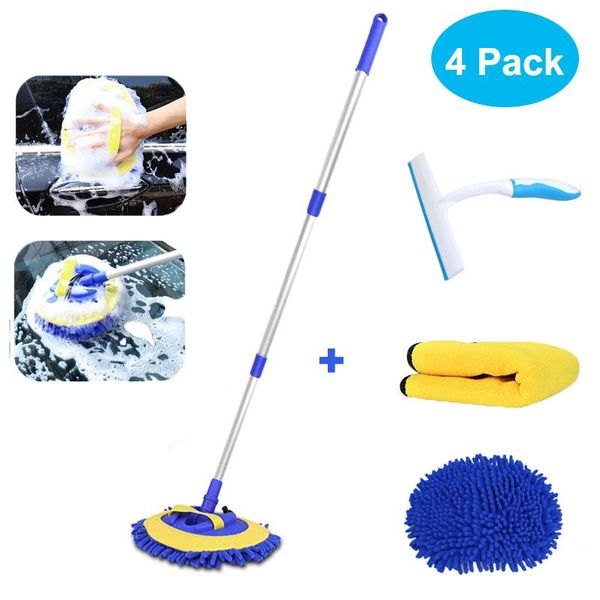 

car sponge 4pcs wash mop brush 45" long aluminum alloy with extendable handle super absorbent for window squeegee wiper washing tool