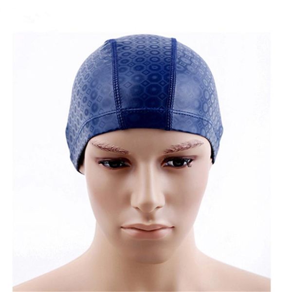 

elastic waterproof pu fabric protect ears long hair sports swim pool hat swimming cap for men & women adults caps