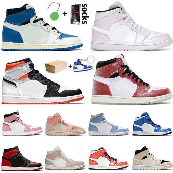

2021 with box jumpman 1s 1 mens womens basketball shoes retro high og hyper royal white mid se turf barely rose orange digital pink off trai
