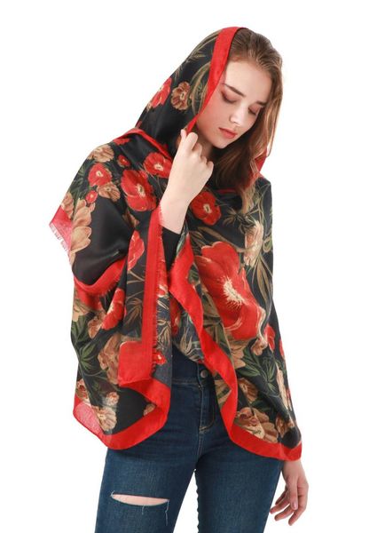 

scarves autumn and winter rectangular side strip big flower printing ladies scarf fashion wild outdoor kerchief shawl, Blue;gray