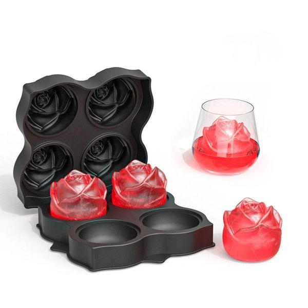 

baking moulds rose shape ice lattice mold silicone cube maker tray bar party cocktail whiskey diy 4-hole hockey puck