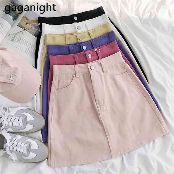 

korean solid high waist vintage buttocks mini dresses women fashion a-line slim girls denim skirts pockets office lady 210601, Black