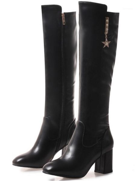 

boots sapato feminino women knee high shiny crystal autumn shoes woman chunky heels gladiator chaussure booties xz1816281, Black